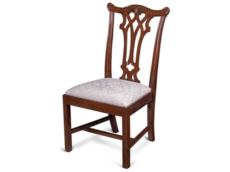 Maitland Smith Camden Mahogany Wood Brown Upholstered Side Dining Chair