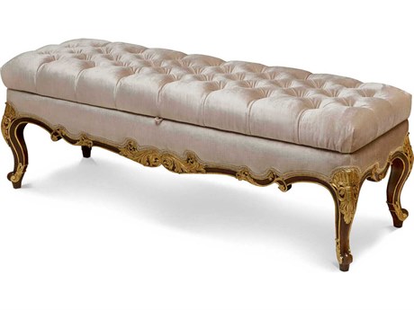 Maitland Smith Gold Gilded Beige Upholstered Accent Bench