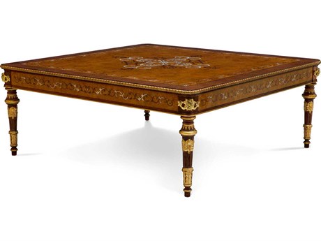 Maitland Smith Finneas Square Wood Myrtle Burl Gold Gilt Cocktail Table