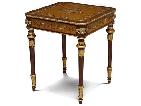 Maitland Smith Finneas Square Wood Myrtle Burl Gold Gilt End Table
