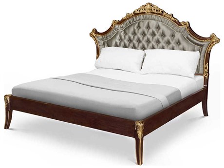 Maitland Smith Elliot Gold Gilded Brown Upholstered King Panel Bed