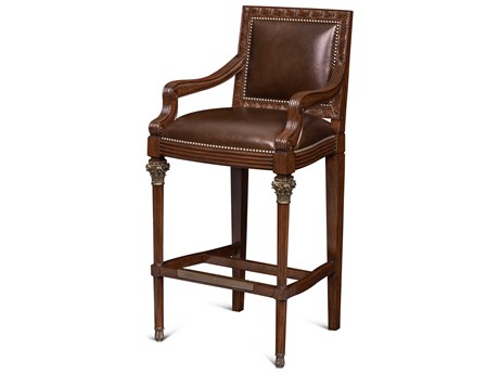 Maitland Smith Leather Mahogany Wood Bar Stool