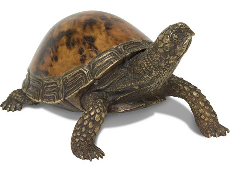 Maitland Smith Brown Patina Brass Tortoise Paperweight