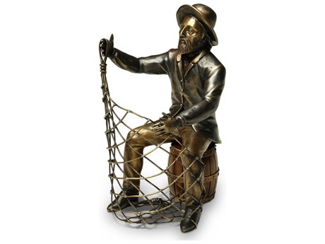 Maitland Smith Brass Fisherman's Wine Bottle Holder