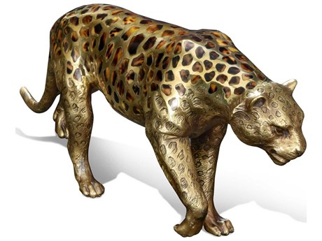 Maitland Smith Polished Brass Prowling Leopard Sculpture