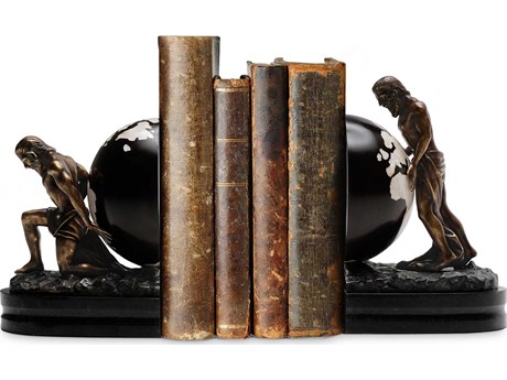 Maitland Smith Brass Atlas Globe Bookends Set of 2