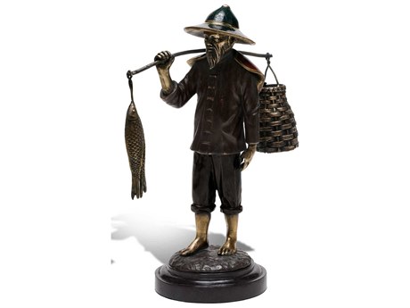 Maitland Smith Brass Chinese Fisherman Sculpture