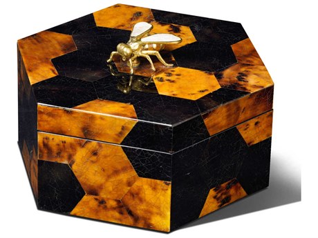 Maitland Smith Black / Tiger Honeycomb Penshell Box