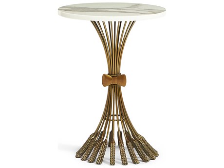 Maitland Smith Itzel Round Marble Antique Brass End Table