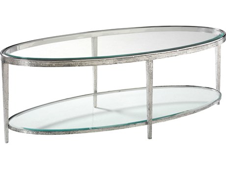 Maitland Smith Jinx Oval Glass Nickel Cocktail Table