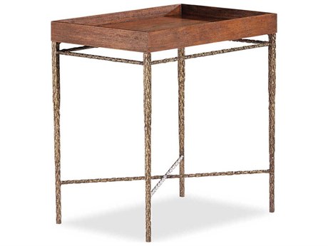 Maitland Smith Cleve Rectangular Wood Antiqued Bronze Rustic Walnut End Table
