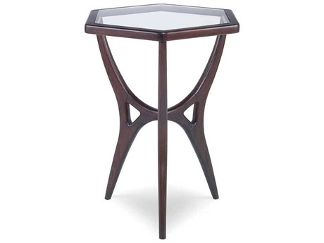 Maitland Smith Walt Hexagon Glass Walnut End Table