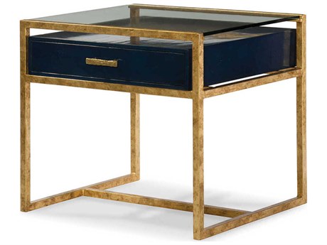 Maitland Smith San Juan Rectangular Glass Antique Burnished Gold Leaf End Table