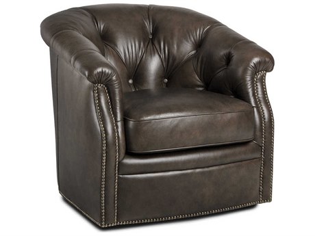 Maitland Smith Largo Swivel Brown Leather Accent Chair