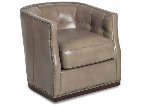 Maitland Smith Veronica Swivel Beige Leather Accent Chair