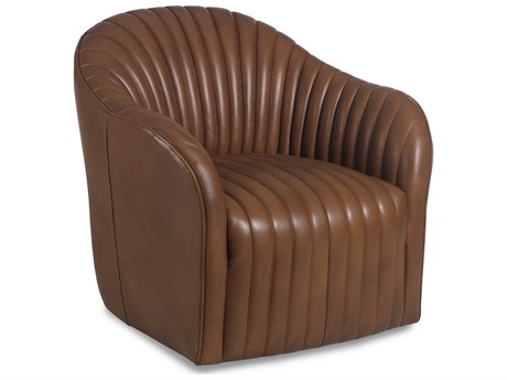 Maitland Smith Elias Swivel Brown Leather Accent Chair