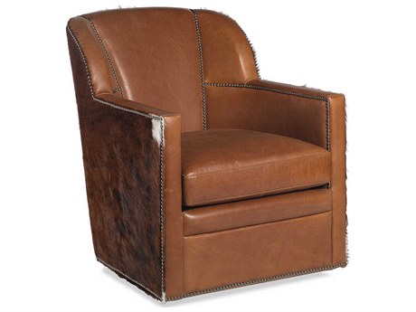 Maitland Smith Bronson Swivel Brown Leather Accent Chair