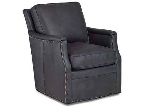Maitland Smith Thompson Swivel Blue Leather Accent Chair