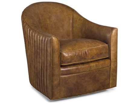 Maitland Smith Callie Swivel Brown Leather Accent Chair