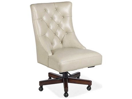 Maitland Smith Craven White Leather Swivel Tilt Executive Desk Chair