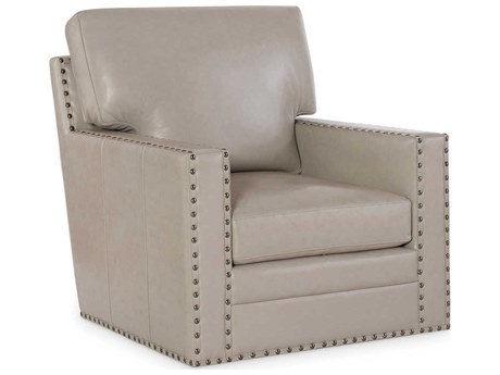 Maitland Smith Grantham Swivel White Leather Accent Chair