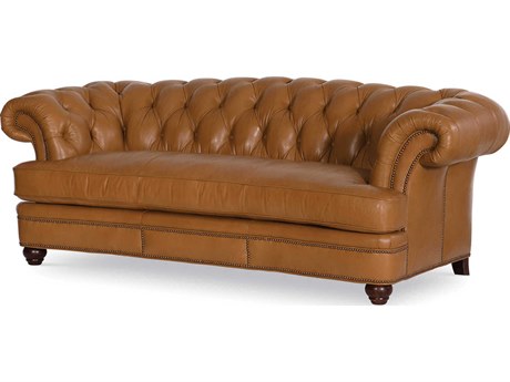 Maitland Smith Washington Tufted Brandy Almond Brown Leather Sofa
