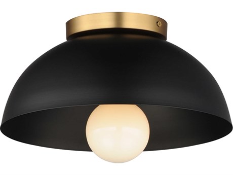 Maxim Lighting Thelonious 1-Light Black Natural Aged Brass Dome Flush Mount