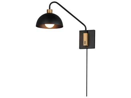 Maxim Lighting Thelonious 1-Light Black Natural Aged Brass Swing Wall Sconce