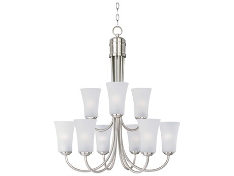 Maxim Lighting Logan 9-Light Satin Nickel Glass Bell Tiered Chandelier