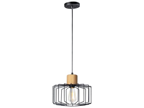 Maxim Lighting Bjorn 1-Light Black Natural Wood Steel Geometric Mini Pendant