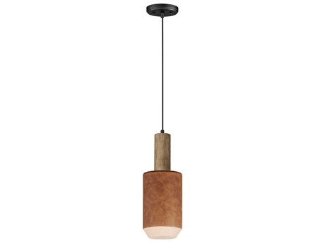 Maxim Lighting Scout 1-Light Weathered Wood Tan Leather Brown Glass LED Mini Pendant