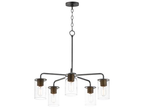 Maxim Lighting Sleek 5-Light Antique Brass Black Glass Cylinder Chandelier