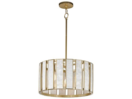Maxim Lighting Miramar 3-Light Capiz Natural Aged Brass Drum Pendant