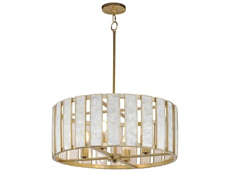 Maxim Lighting Miramar 4-Light Capiz Natural Aged Brass Drum Pendant