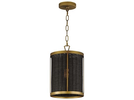 Maxim Lighting Rattan 1-Light Natural Aged Brass Black Drum Mini Pendant