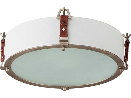 Maxim Lighting Sausalito 3-Light Weathered Zinc Brown Suede Glass Drum Flush Mount