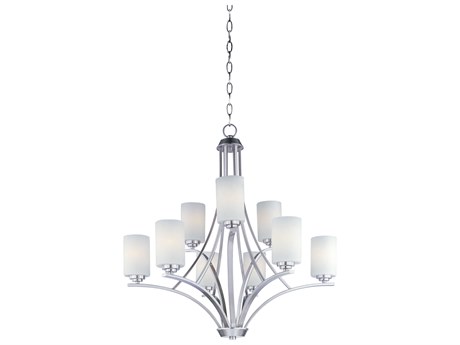 Maxim Lighting Deven 9-Light Satin Nickel Glass Cylinder Tiered Chandelier