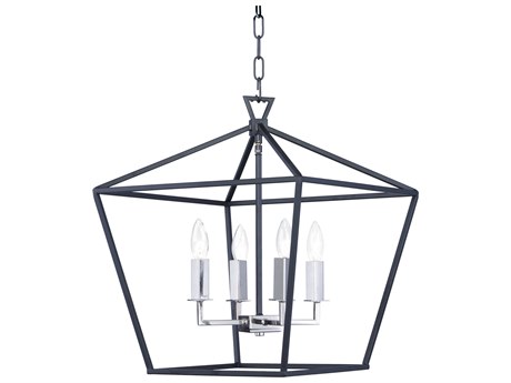 Maxim Lighting Abode 4-Light Textured Black Polished Nickel Candelabra Geometric Lantern Chandelier