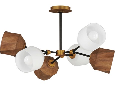 Maxim Lighting Akimbo 6-Light Dark Bronze Antique Brass Black Glass LED Bell Semi Flush Mount