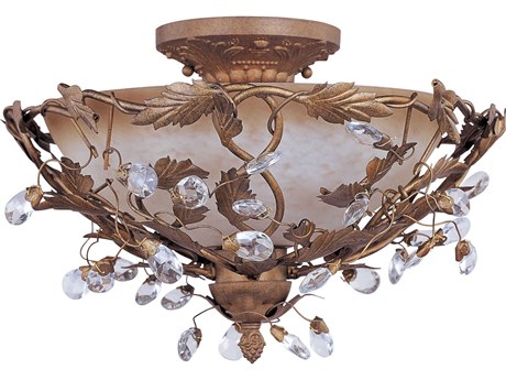 Maxim Lighting Elegante 3-Light Etruscan Gold Crystal Glass Bowl Semi Flush Mount