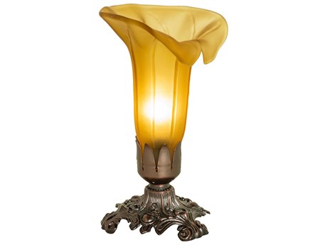 Meyda Pond Lily Mahogany Bronze Glass Table Lamp