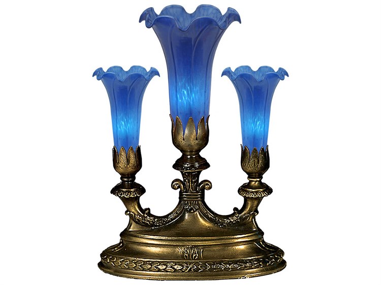 Meyda Blue Tiffany Pond Lily Glass Bronze Traditional Table Lamp