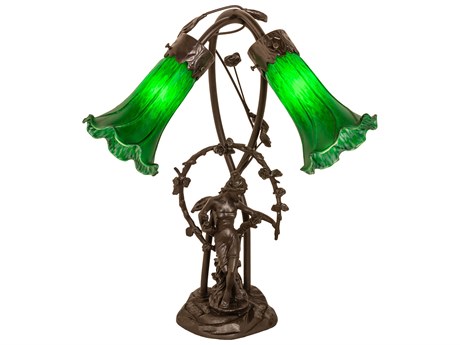Meyda Pond Lily Mahogany Bronze Glass Table Lamp