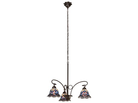 Meyda Tiffany Peacock Feather 3-Light Steel Glass Bell Chandelier