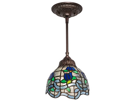 Meyda Roseborder 1-Light Blue Glass Tiffany Bell Mini Pendant