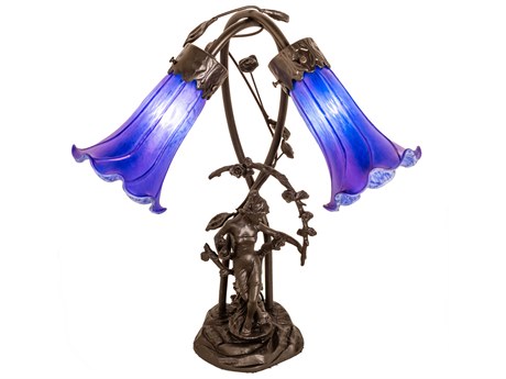 Meyda Pond Lily Mahogany Bronze Glass Table Lamp