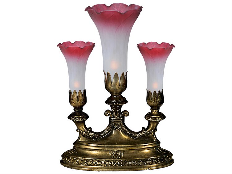 Meyda Pink/white Tiffany Pond Lily Pink/White Pink white Glass Bronze Traditional Table Lamp