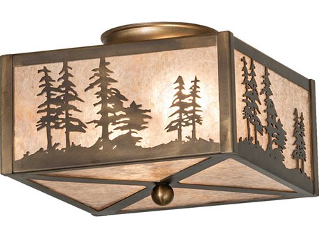 Meyda Tall Pines 2-Light Antique Copper Glass Flush Mount