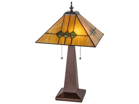 Meyda Martini Mission Mahogany Bronze Amber Glass Green Table Lamp