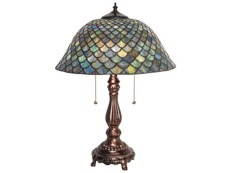 Meyda Tiffany Fishscale Mahogany Bronze Glass Table Lamp